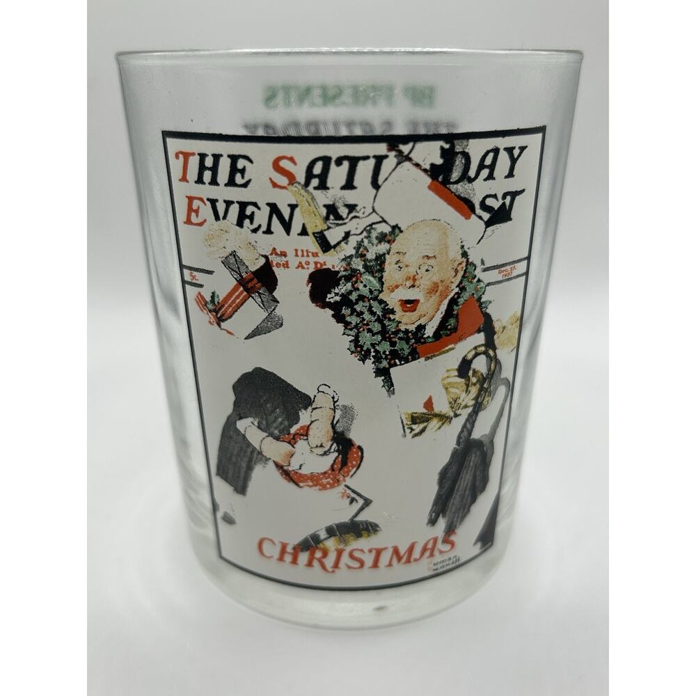 ~*Vintage*~ Norman Rockwell Glass Saturday Evening Post White Christmas 1937 EUC